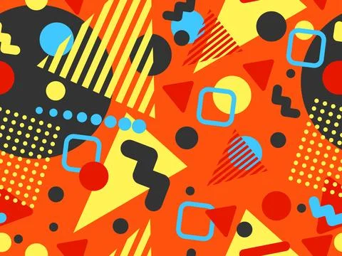 Geometric seamless pattern with memphis elements in 80s style. Colorful geo.. Stockillustratie
