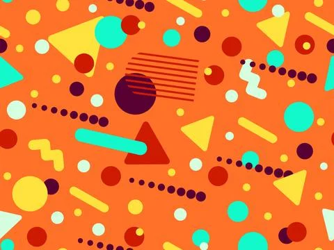 Geometric seamless pattern with memphis elements in 80s style. Colorful geo.. イラスト素材