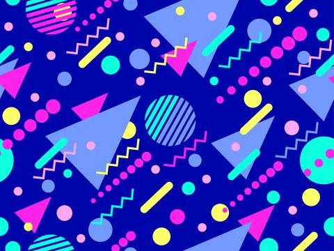 Geometric seamless pattern with memphis elements in 80s style. Colorful geo.. イラスト素材