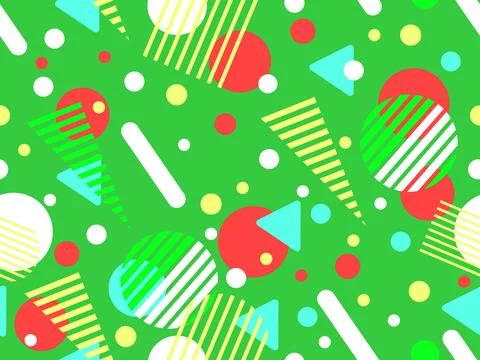 Geometric seamless pattern with memphis elements in 80s style. Colorful geo.. Stock Illustration