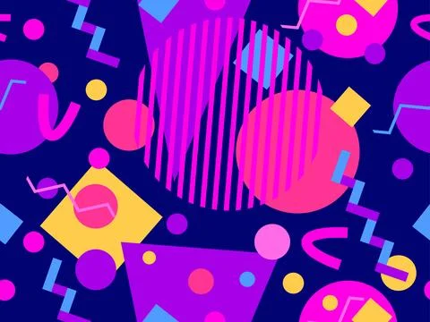 Geometric seamless pattern with memphis elements in 80s style. Colorful geo.. 스톡 일러스트