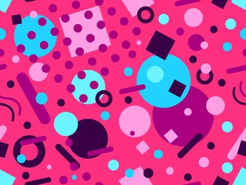 Geometric seamless pattern with memphis elements in 80s style. Colorful geo.. Stock Illustration
