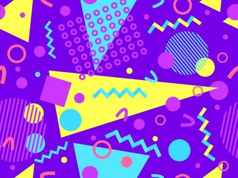 Geometric seamless pattern with memphis elements in 80s style. Colorful geo.. イラスト素材