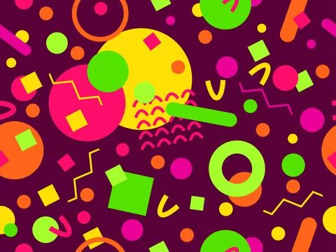 Geometric seamless pattern with memphis elements in 80s style. Colorful geo.. 스톡 일러스트