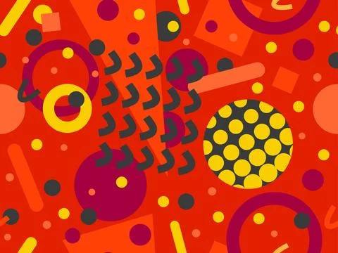 Geometric seamless pattern with memphis elements in 80s style. Colorful geo.. 스톡 일러스트
