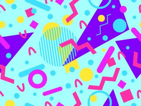 Geometric seamless pattern with memphis elements in 80s style. Colorful geo.. 스톡 일러스트