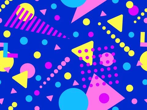 Geometric seamless pattern with memphis elements in 80s style. Colorful geo.. Stockillustratie