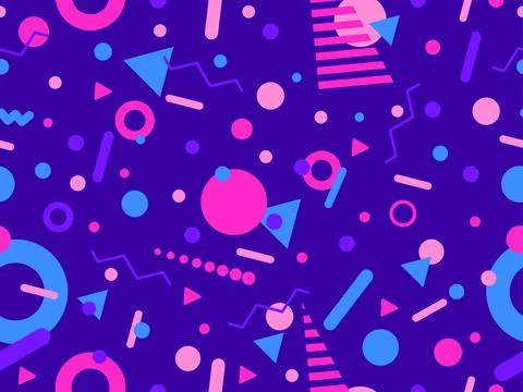 Geometric seamless pattern with memphis elements in 80s style. Colorful geo.. 스톡 일러스트