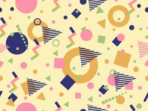 Geometric seamless pattern with memphis elements in 80s style. Colorful geo.. Stockillustratie