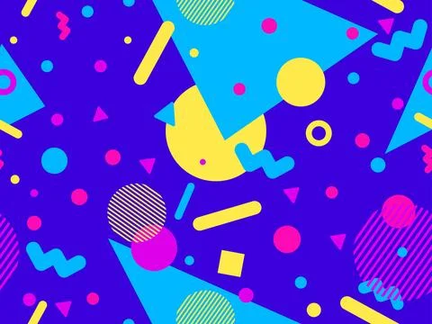 Geometric seamless pattern with memphis elements in 80s style. Colorful geo.. Stock-Illustration