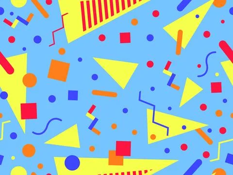 Geometric seamless pattern with memphis elements in 80s style. Colorful geo.. Stockillustratie