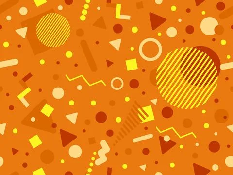 Geometric seamless pattern with memphis elements in 80s style. Colorful geo.. 스톡 일러스트