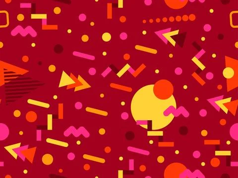 Geometric seamless pattern with memphis elements in 80s style. Colorful geo.. イラスト素材