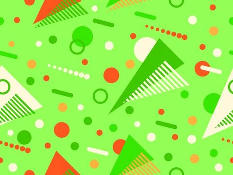 Geometric seamless pattern with memphis elements in 80s style. Colorful geo.. Stock Illustration