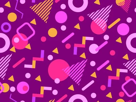 Geometric seamless pattern with memphis elements in 80s style. Colorful geo.. Stock Illustration
