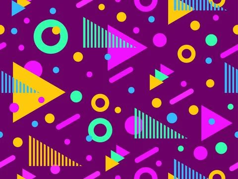 Geometric seamless pattern with memphis elements in 80s style. Colorful geo.. Stock Illustration