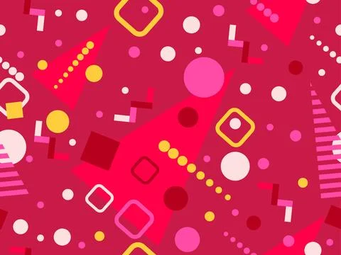 Geometric seamless pattern with memphis elements in 80s style. Colorful geo.. 스톡 일러스트