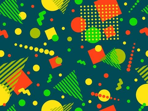 Geometric seamless pattern with memphis elements in 80s style. Colorful geo.. Stockillustratie