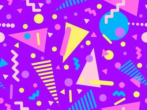 Geometric seamless pattern with memphis elements in 80s style. Colorful geo.. 스톡 일러스트