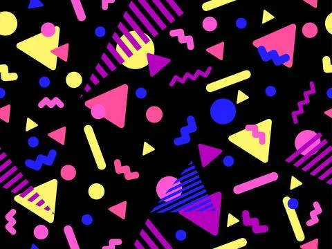Geometric seamless pattern with memphis elements in 80s style. Colorful geo.. Stock Illustration