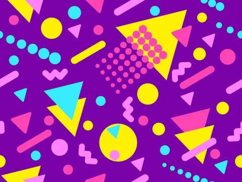 Geometric seamless pattern with memphis elements in 80s style. Colorful geo.. イラスト素材
