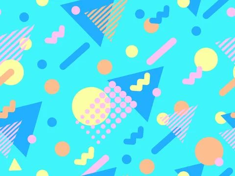 Geometric seamless pattern with memphis elements in 80s style. Colorful geo.. Stock Illustration