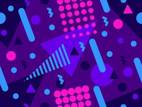 Geometric seamless pattern with memphis elements in 80s style. Colorful geo.. 스톡 일러스트