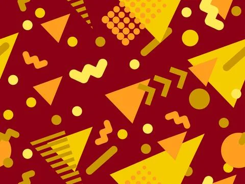 Geometric seamless pattern with memphis elements in 80s style. Colorful geo.. 스톡 일러스트