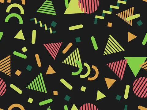Geometric seamless pattern with memphis elements in 80s style. Colorful geo.. Stockillustratie
