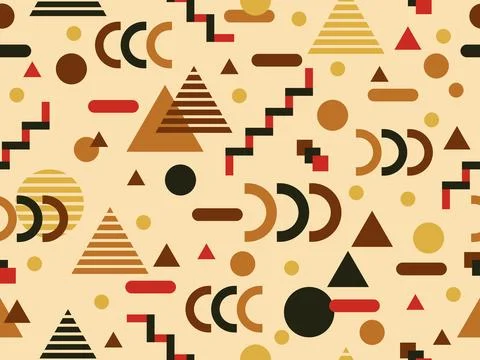 Geometric seamless pattern with memphis elements in 80s style. Colorful geo.. 스톡 일러스트