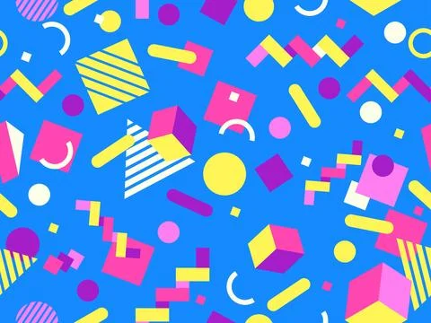 Geometric seamless pattern with memphis elements in 80s style. Colorful geo.. Stockillustratie