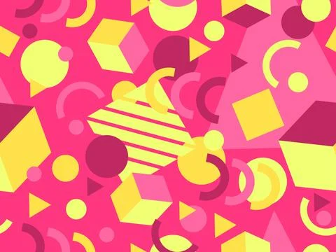 Geometric seamless pattern with memphis elements in 80s style. Colorful geo.. 스톡 일러스트