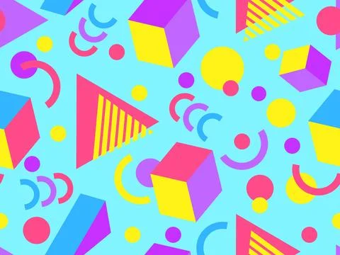 Geometric seamless pattern with memphis elements in 80s style. Colorful geo.. イラスト素材