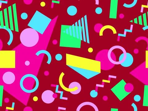 Geometric seamless pattern with memphis elements in 80s style. Colorful geo.. Stock-Illustration