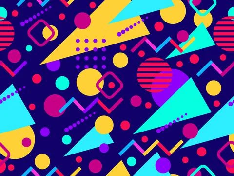 Geometric seamless pattern with memphis elements in 80s style. Colorful geo.. Stockillustratie