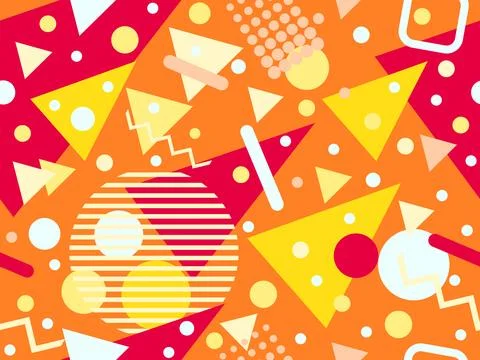 Geometric seamless pattern with memphis elements in 80s style. Colorful geo.. Stock Illustration