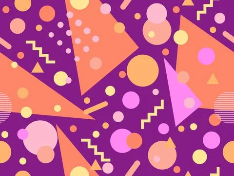 Geometric seamless pattern with memphis elements in 80s style. Colorful geo.. Stock Illustration