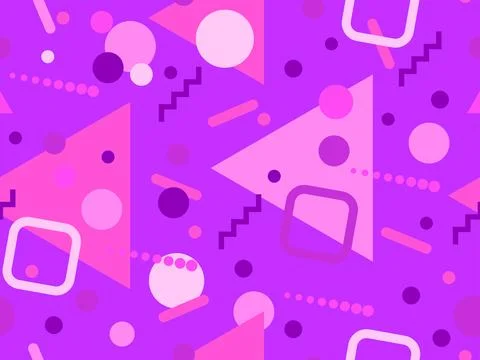 Geometric seamless pattern with memphis elements in 80s style. Colorful geo.. 스톡 일러스트