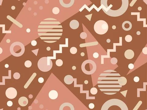 Geometric seamless pattern with memphis elements in 80s style. Colorful geo.. 스톡 일러스트