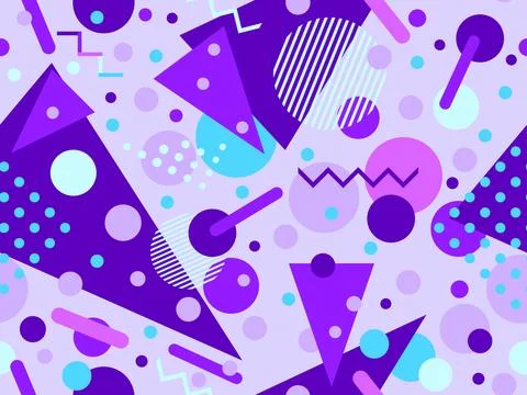 Geometric seamless pattern with memphis elements in 80s style. Colorful geo.. Stock Illustration