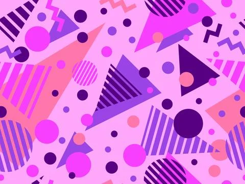 Geometric seamless pattern with memphis elements in 80s style. Colorful geo.. 스톡 일러스트
