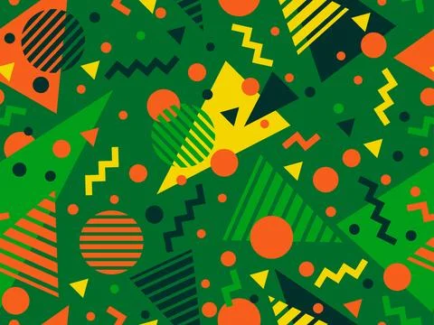 Geometric seamless pattern with memphis elements in 80s style. Colorful geo.. Stock-Illustration