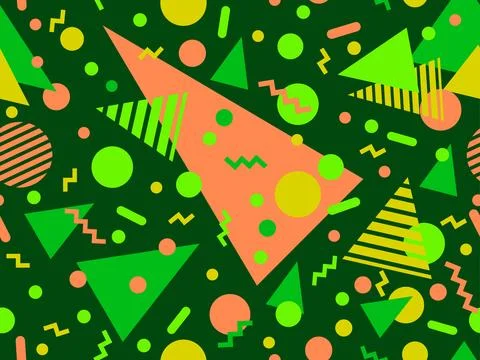 Geometric seamless pattern with memphis elements in 80s style. Colorful geo.. 스톡 일러스트