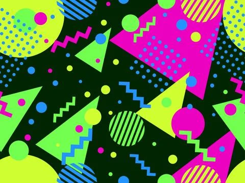 Geometric seamless pattern with memphis elements in 80s style. Colorful pat.. Illustrazione stock
