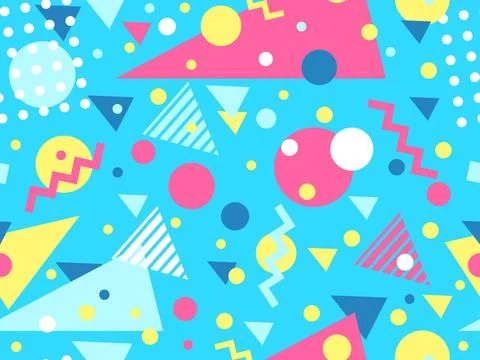 Geometric seamless pattern with memphis elements in 80s style. Colorful pat.. Stock Illustration