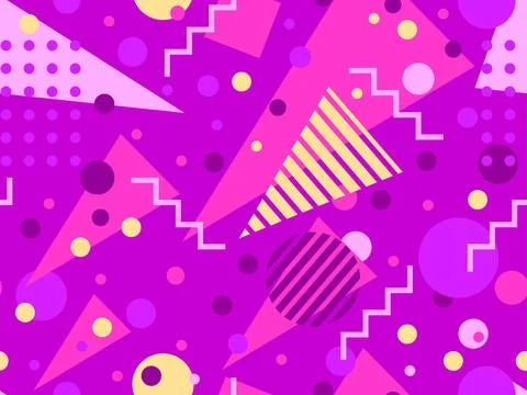 Geometric seamless pattern with memphis elements in 80s style. Colorful pat.. Illustrazione stock