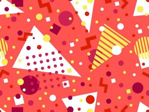 Geometric seamless pattern with memphis elements in 80s style. Colorful pat.. Stock Illustration