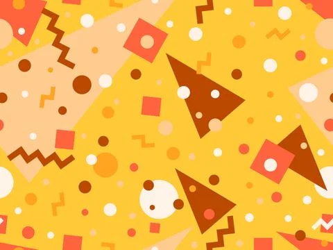 Geometric seamless pattern with memphis elements in 80s style. Colorful pat.. Stock Illustration
