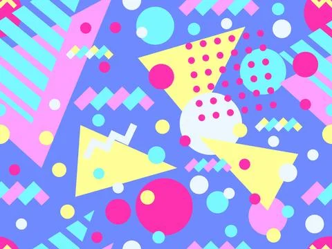 Geometric seamless pattern with memphis elements in 80s style. Colorful pat.. イラスト素材