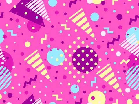 Geometric seamless pattern with memphis elements in 80s style. Colorful pat.. Stock Illustration